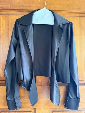 NEW Black Satin Open-Front Blazer Blouse